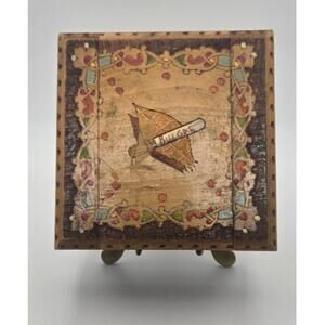 Vintage Wooden Pyrography Cigarette Box Pre-Loved